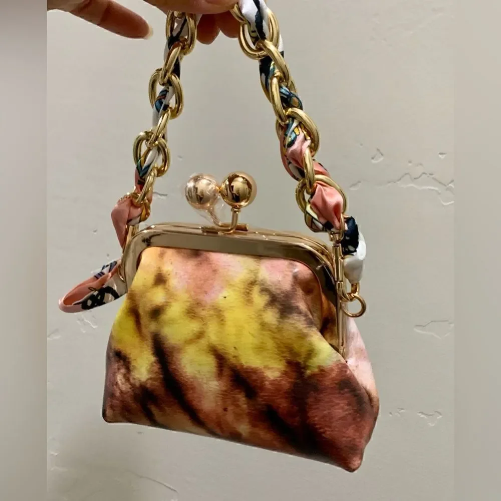 Handmade Genuine Leather  Tie-dye Print Kisslock Wallet/Wristlet/Coin purse
